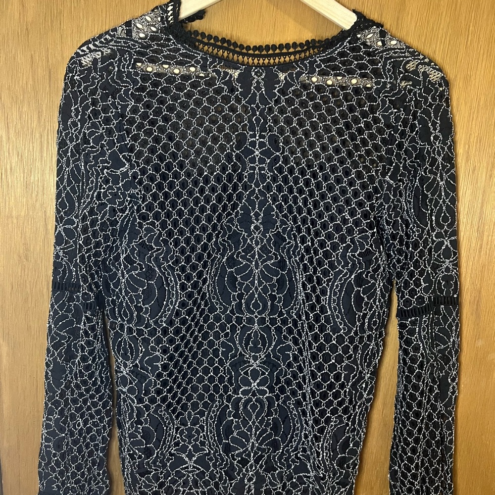 River Island Black and White Lace Long Sleeve Top